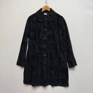 Vintage CMC Tapestry Black Floral Embroidered Coat Jacket Small Artsy C067 -14